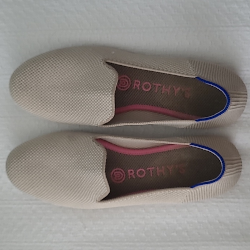 Rothy's Beige Flats with Blue and Pink Accents